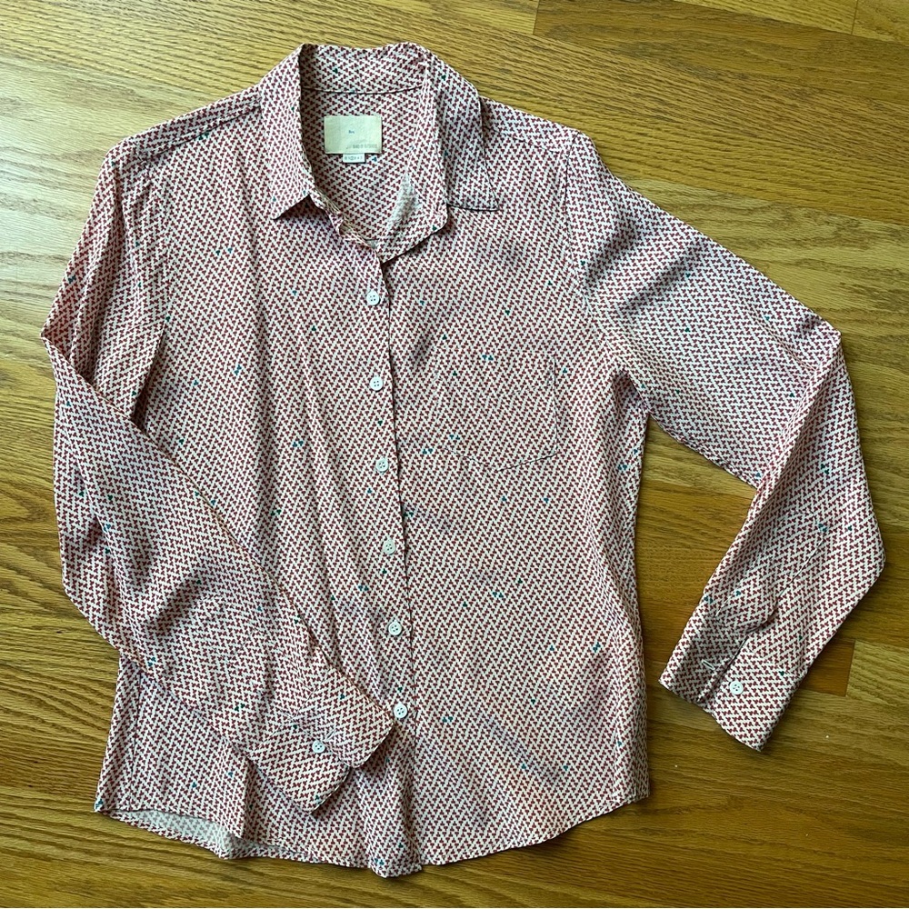 Band of Outsiders boy. label space invader print silk button up blouse.